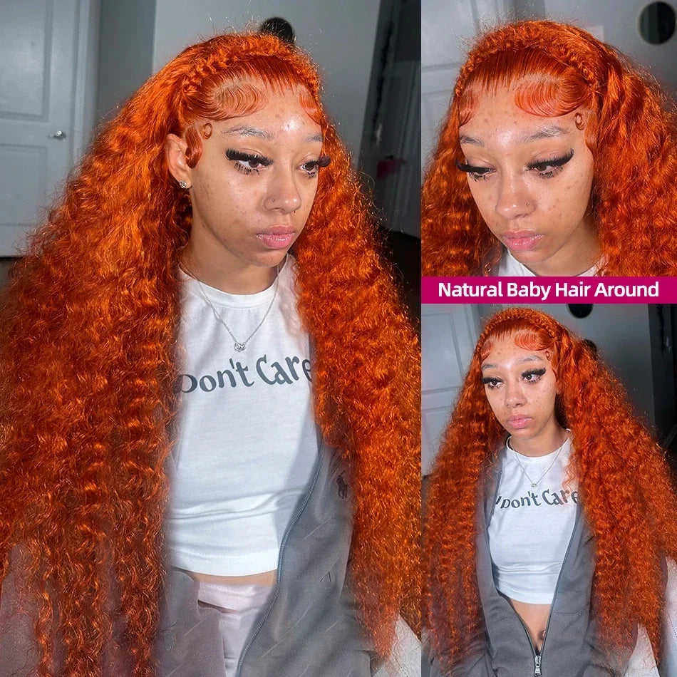 13x6 Ginger Orange Deep Wave Lace Front Wig