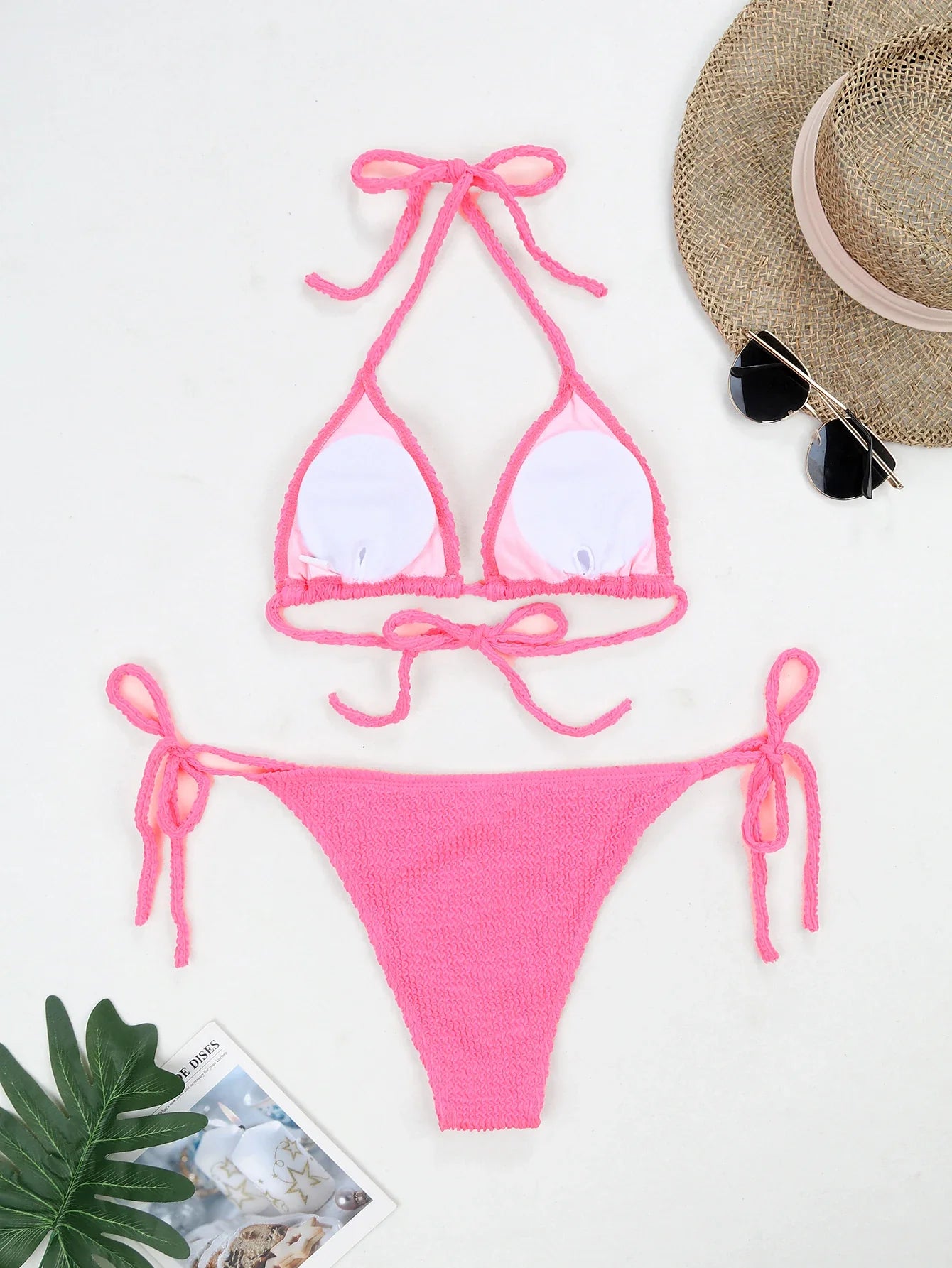 Fluorescent strap split swimsuit