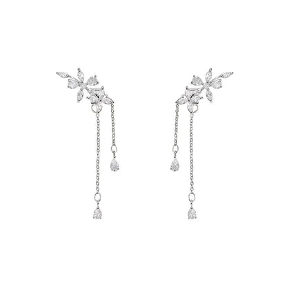 Tassel Inlaid Zircon Flower Earrings