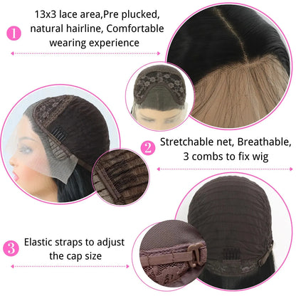 Long Straight Black Lace Front Gluless Wig