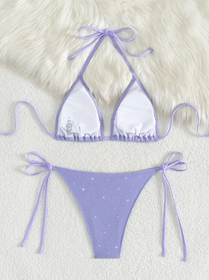 Shiny Sparkling Halter Strappy Bikini
