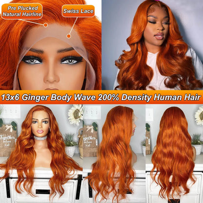 13x6 Ginger Orange Deep Wave Lace Front Wig