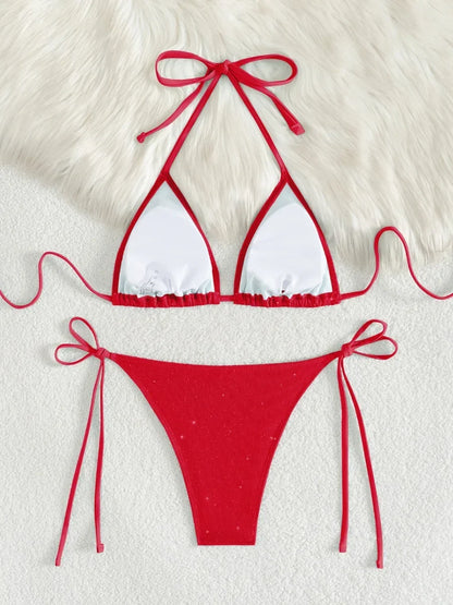 Shiny Sparkling Halter Strappy Bikini