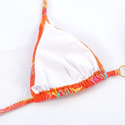 Printed Halter Lace-Up Thong Swimsuit