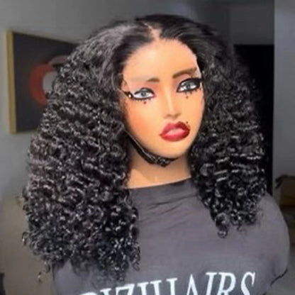 Kinky Curly Short Bob Blunt Cut 13X4X1 Full HD Lace Frontal Synthetic Wig For Women Prepluck With Bleached Knots Glueless Wigs