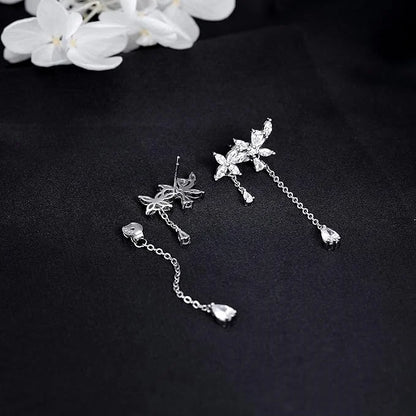 Tassel Inlaid Zircon Flower Earrings