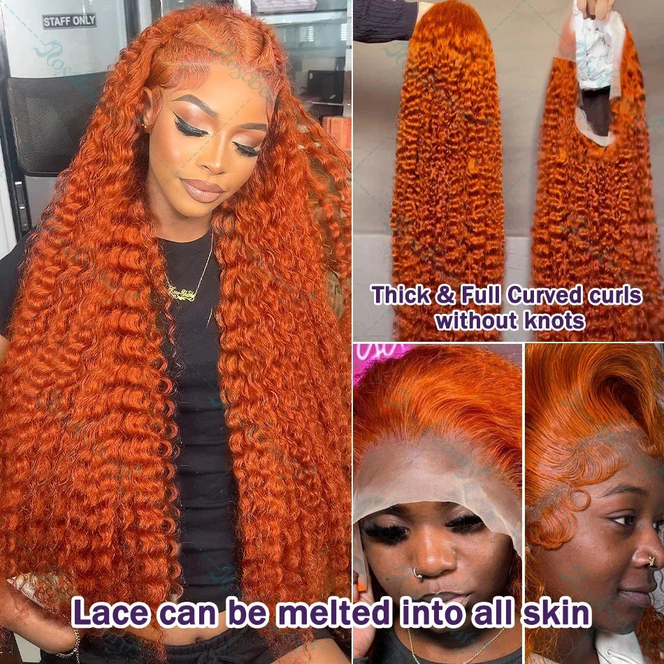 13x6 Ginger Orange Deep Wave Lace Front Wig