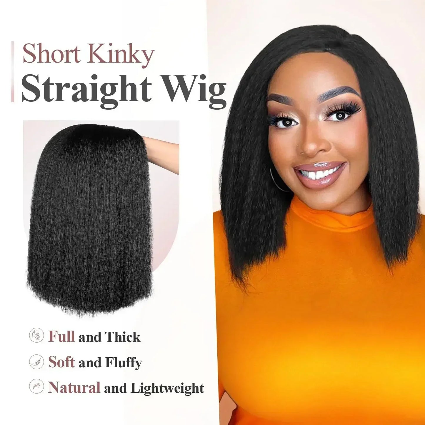 Synthetic Straight U Part Wig Kinky