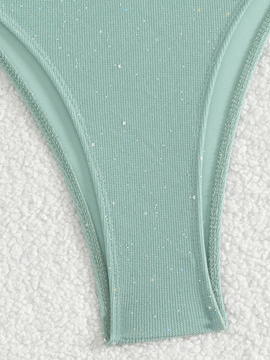 Shiny Sparkling Halter Strappy Bikini