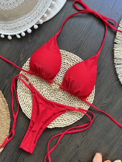 Triangle Thong Swimwear Leopard Tie