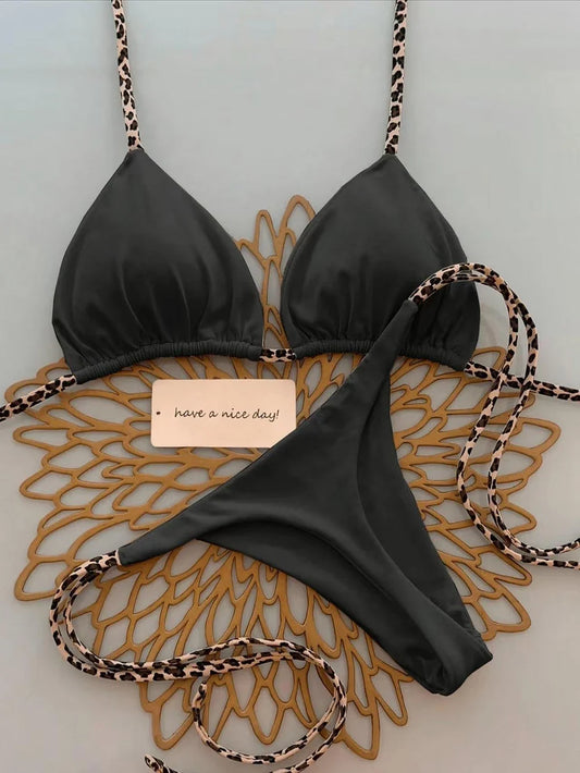 Triangle Thong Swimwear Leopard Tie