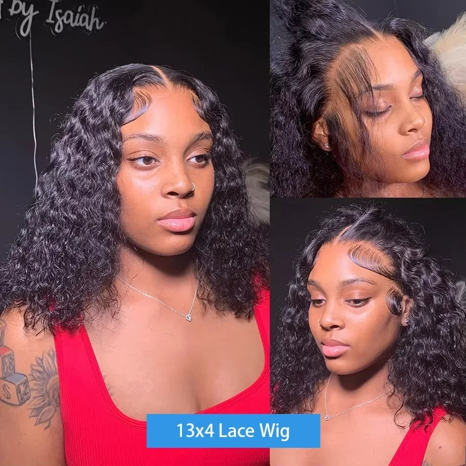 250% Short Bob Wigs Curly Human Hair