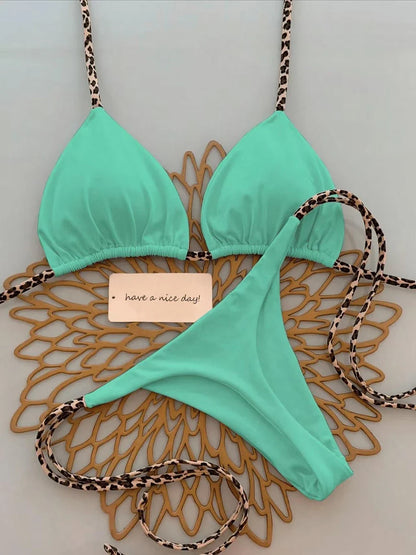 Triangle Thong Swimwear Leopard Tie