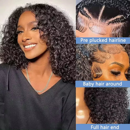 250% Short Bob Wigs Curly Human Hair