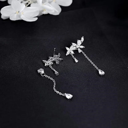 Tassel Inlaid Zircon Flower Earrings