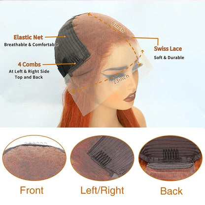 13x6 Water Wave Orange Ginger Lace Front Wig