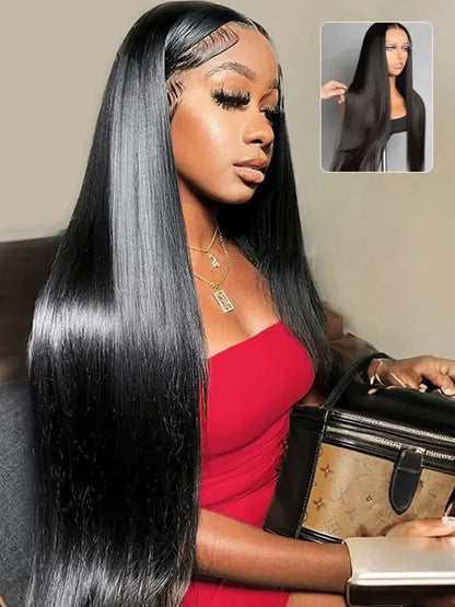 46 44 Inch Bone Straight Lace Frontal Human Hair Wigs gluless