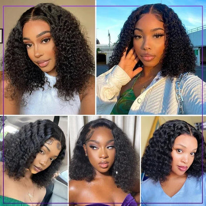 250% Short Bob Wigs Curly Human Hair