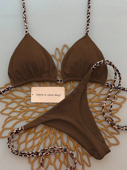 Triangle Thong Swimwear Leopard Tie
