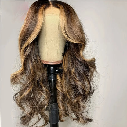 Glueless  26“Long Highlight Blonde Soft Body Wave 180Density Lace Front Wig For Women Heat Resistant Synthetic Preplucked Daily