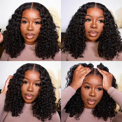Kinky Curly Short Bob Blunt Cut 13X4X1 Full HD Lace Frontal Synthetic Wig For Women Prepluck With Bleached Knots Glueless Wigs