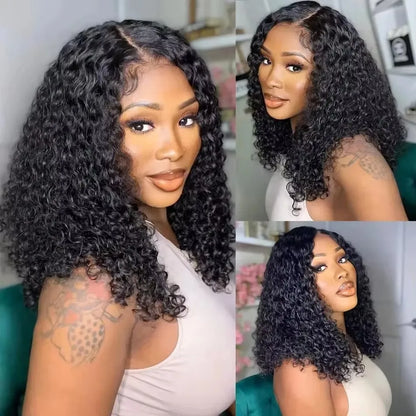 Kinky Curly Short Bob Blunt Cut 13X4X1 Full HD Lace Frontal Synthetic Wig For Women Prepluck With Bleached Knots Glueless Wigs