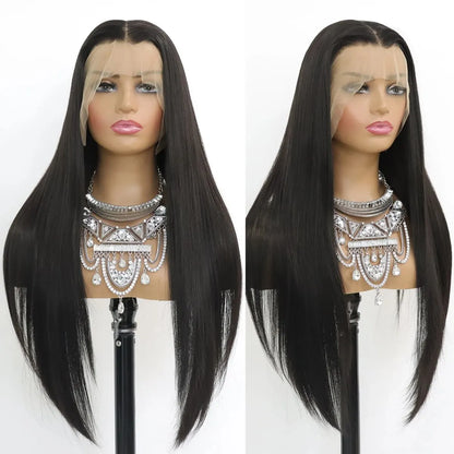 Long Straight Black Lace Front Gluless Wig