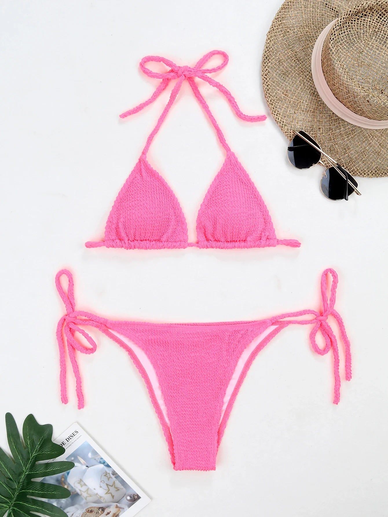 Fluorescent strap split swimsuit