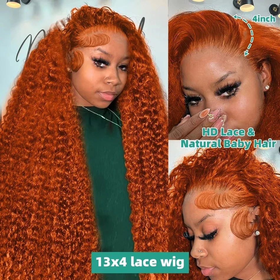 13x6 Ginger Orange Deep Wave Lace Front Wig