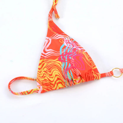 Printed Halter Lace-Up Thong Swimsuit