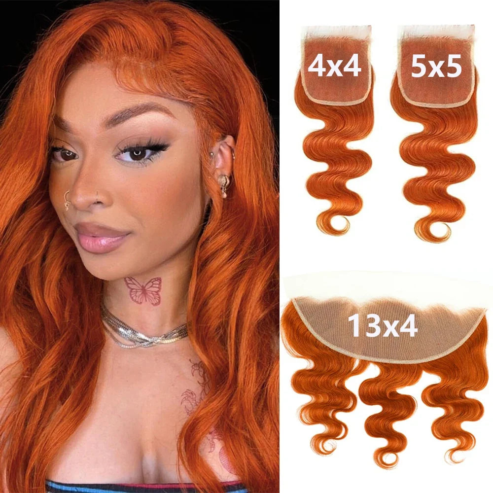 350# Ginger Orange Body Wave Lace Frontal Closure 4x4 5x5 13x4 Lace Front Closure Human Hair PrePlucked Brazilian Virgin Hair