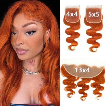 350# Ginger Orange Body Wave Lace Frontal Closure 4x4 5x5 13x4 Lace Front Closure Human Hair PrePlucked Brazilian Virgin Hair