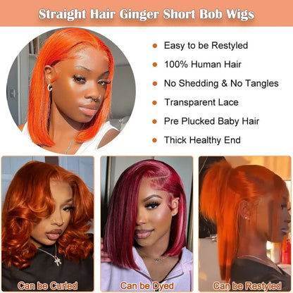 Ginger Bob Wig Human Hair